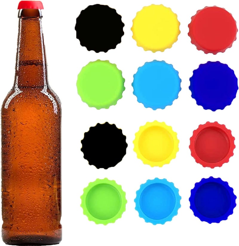 Superjackwang Bottle Caps, Beer Bottle Caps Silicone Reusable Soda Bottle Stopper Hat Sealer Cover for Soft Drink, Beverages, HomeBrew, Kitchen Gadgets, Prevent Spillage, Dishwasher Safe, BPA-Free (Mix, 6 Pack) - Image 1